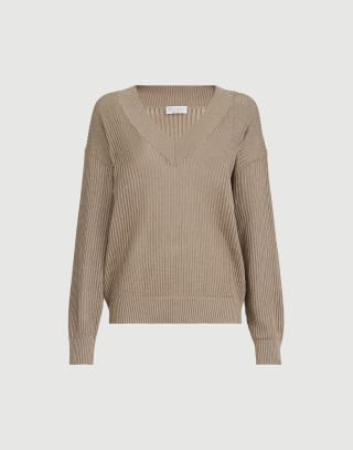 Ribbed net sweater Walnut Woman - Brunello Cucinelli