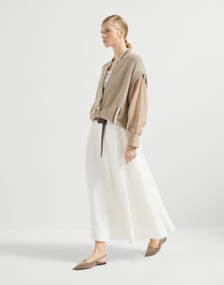 Twill sartorial skirt with monili White Woman - Brunello Cucinelli