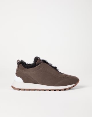 Suede sneakers with monili Brown Woman - Brunello Cucinelli
