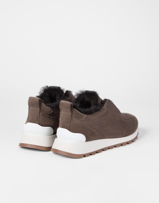 Suede sneakers with monili Brown Woman - Brunello Cucinelli