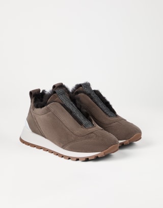 Suede sneakers with monili Brown Woman - Brunello Cucinelli