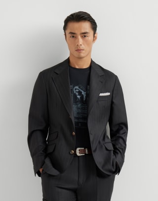 Chalk stripe deconstructed Cavallo blazer Black Man - Brunello Cucinelli