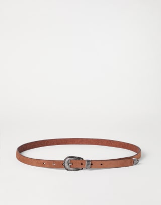 Reversed leather belt with tip Rust Brown Man - Brunello Cucinelli