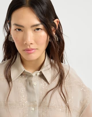 Dazzling Embroidery shirt Cool Beige Woman - Brunello Cucinelli