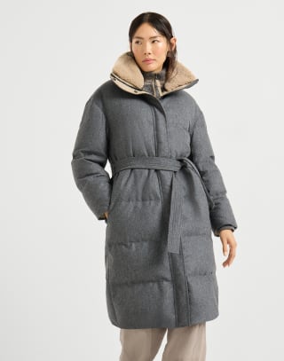 Virgin wool flannel down coat Dark Grey Woman - Brunello Cucinelli
