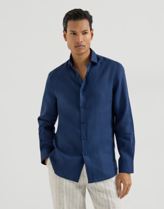 Linen shirt Navy Blue Man - Brunello Cucinelli