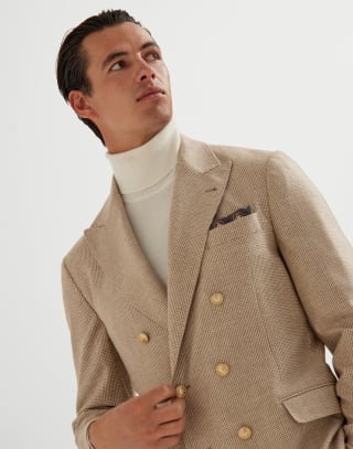 Houndstooth deconstructed blazer Beige Man - Brunello Cucinelli