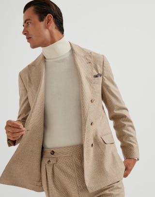 Houndstooth deconstructed blazer Beige Man - Brunello Cucinelli