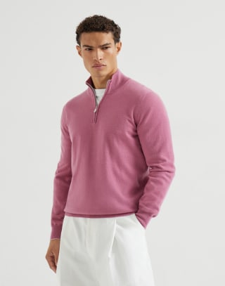 Maglia in cashmere con apertura zip Corallo Uomo - Brunello Cucinelli