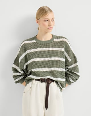 Gestreifter Pullover Grün Damen - Brunello Cucinelli
