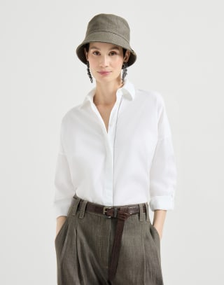 Stretch poplin shirt with monili White Woman - Brunello Cucinelli