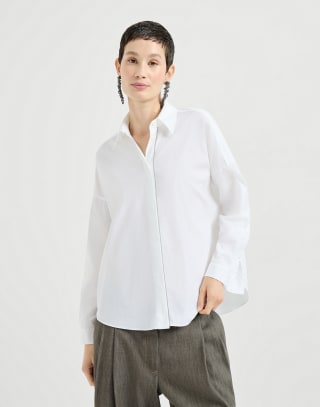 Stretch poplin shirt with monili White Woman - Brunello Cucinelli