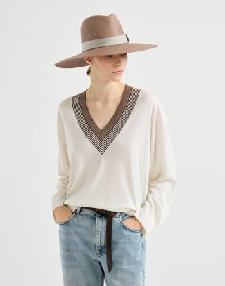 Maglia leggera in cashmere e seta Bianco Donna - Brunello Cucinelli
