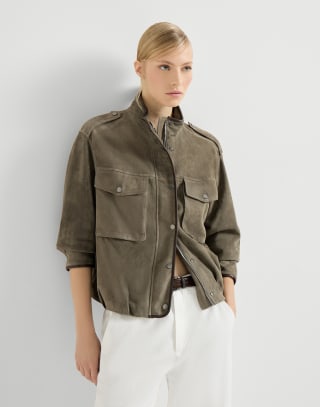 Outerwear in camoscio Couture Khaki Donna - Brunello Cucinelli