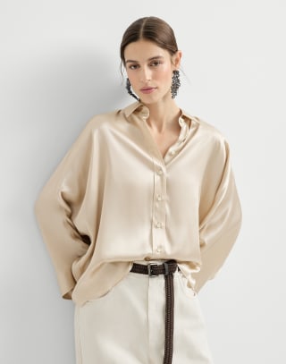 Camisa en raso de seda elástico Arena Mujer - Brunello Cucinelli