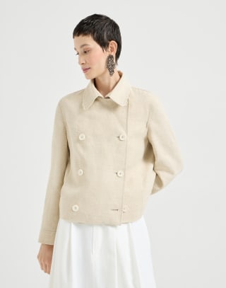 Crop caban jacket with monili Beige Woman - Brunello Cucinelli