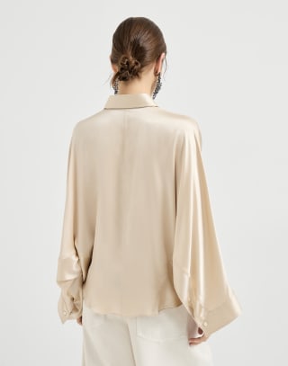 Stretch silk satin shirt Sand Woman - Brunello Cucinelli