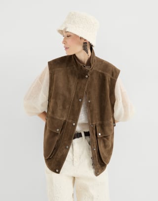 Жилет из замши Couture Коричневый Женщина - Brunello Cucinelli