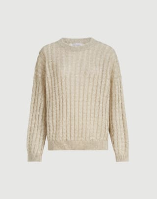 Dazzling Cable sweater Beige Woman - Brunello Cucinelli