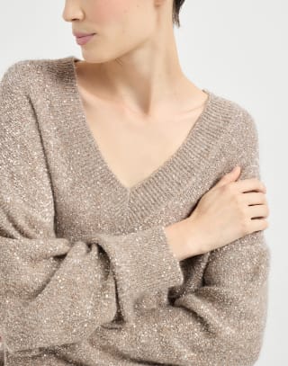 Dazzling texture sweater Light Brown Woman - Brunello Cucinelli