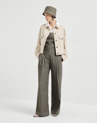 Wide Smart trousers Olive Woman - Brunello Cucinelli