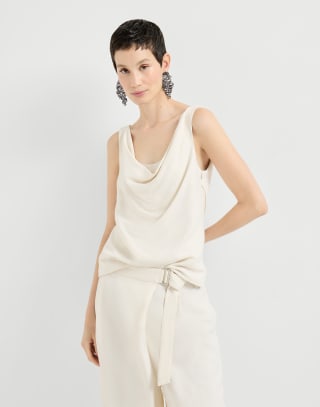 Fluid twill top Ivory Woman - Brunello Cucinelli
