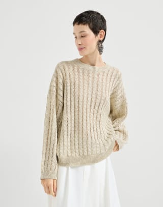 Dazzling Cable sweater Beige Woman - Brunello Cucinelli