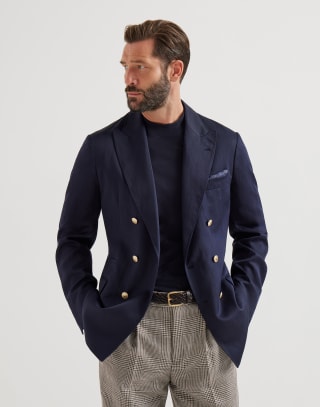 Twill deconstructed blazer Navy Blue Man - Brunello Cucinelli
