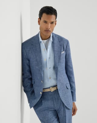 Hopsack deconstructed blazer Denim Man - Brunello Cucinelli