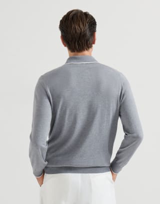 Cotton and cashmere knit polo Dark Grey Man - Brunello Cucinelli