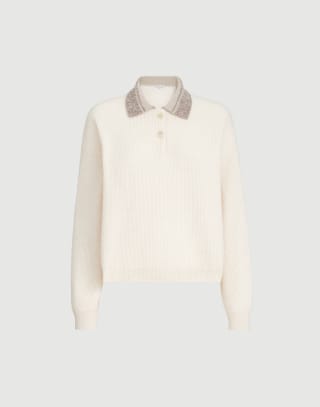 Polo con Dazzling Collar Beige Donna - Brunello Cucinelli