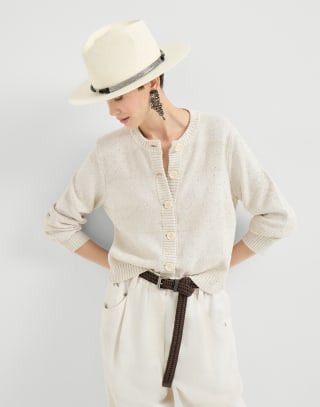 Cardigan with dazzling stripes Oat Woman - Brunello Cucinelli