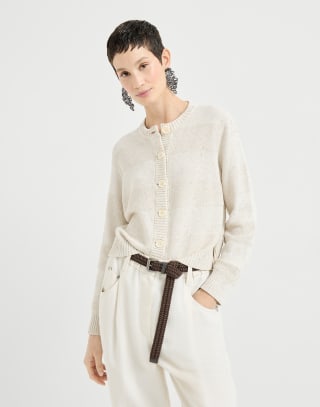 Cardigan with dazzling stripes Oat Woman - Brunello Cucinelli