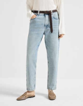 Pantalone Baggy Tapered Denim Chiaro Donna - Brunello Cucinelli