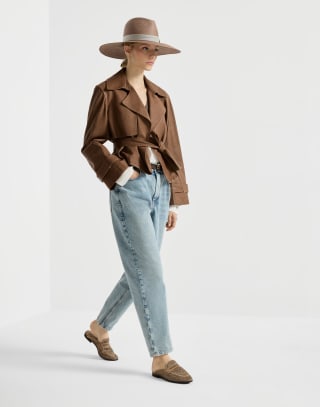 Pantalone Baggy Tapered Denim Chiaro Donna - Brunello Cucinelli