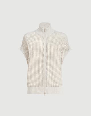 Cotton net cardigan Oat Woman - Brunello Cucinelli