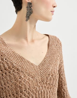 Dazzling braids sweater Brown Woman - Brunello Cucinelli
