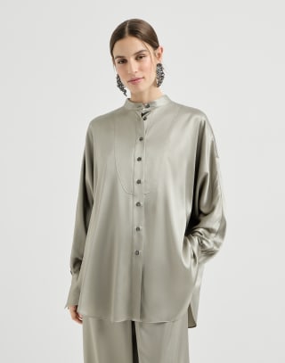Camisa con cuello mao Ver olivo Mujer - Brunello Cucinelli