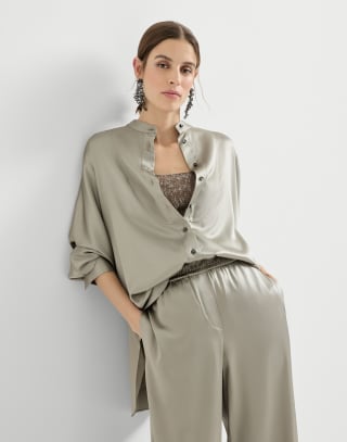 Camisa con cuello mao Ver olivo Mujer - Brunello Cucinelli