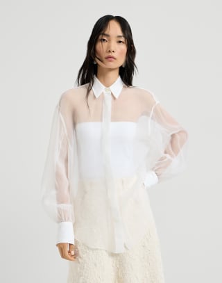 Chemise en soie Crispy Blanc Femme - Brunello Cucinelli