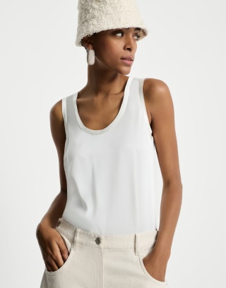 Haut en satin de soie extensible Blanc Femme - Brunello Cucinelli