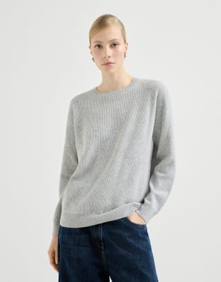 Cashmere sweater with monili Light Grey Woman - Brunello Cucinelli
