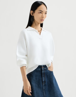 Poncho en maille double Blanc Femme - Brunello Cucinelli