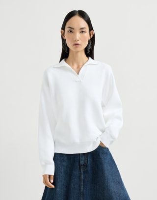 Poncho en maille double Blanc Femme - Brunello Cucinelli