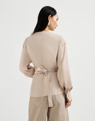Stretch poplin shirt with monili Beige Woman - Brunello Cucinelli