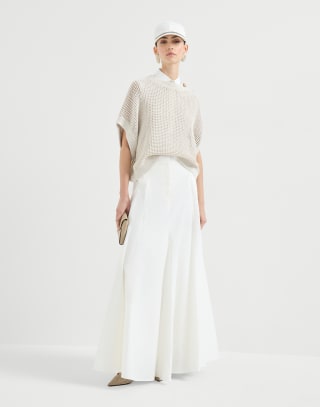 Джемпер из хлопка в сетку Овсяный Женщина - Brunello Cucinelli