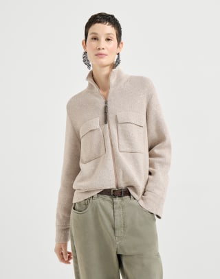 Jacke aus Diamant-Baumwolle Sandbeige Damen - Brunello Cucinelli