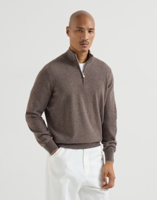 Maglia in cashmere con apertura zip Marrone Uomo - Brunello Cucinelli