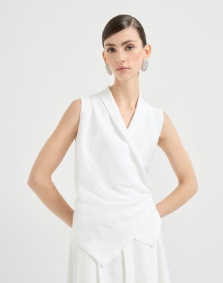 Pull sans manches en sergé Fluid Blanc Femme - Brunello Cucinelli