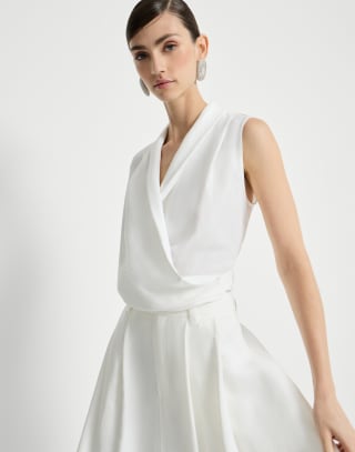 Pull sans manches en sergé Fluid Blanc Femme - Brunello Cucinelli